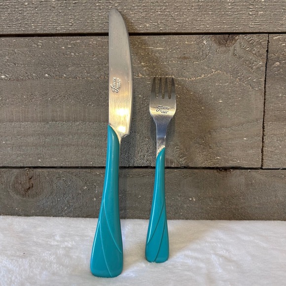 Fiesta Turquoise Swirl 1 Knife and 1 Fork Stainless Steel - Picture 4 of 7